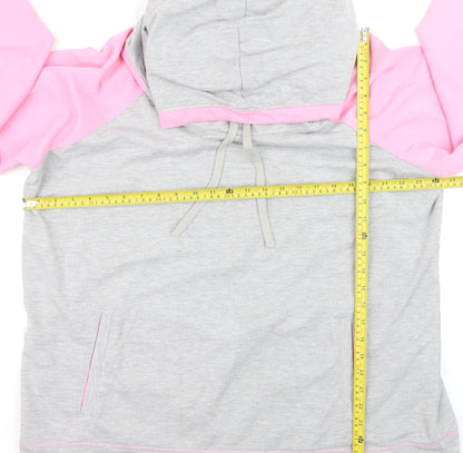 Liz McClarnon Women Grey & Pink Hooded Pullover Hoodie Size 12