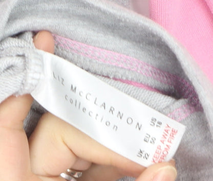 Liz McClarnon Women Grey & Pink Hooded Pullover Hoodie Size 12
