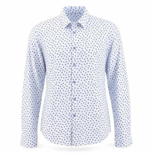 Front view of Zara unisex white floral slim fit long sleeve button-up shirt l