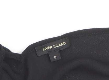 River Island Women's Black Size 8 Slip Dress Sleeveless Knee Length
