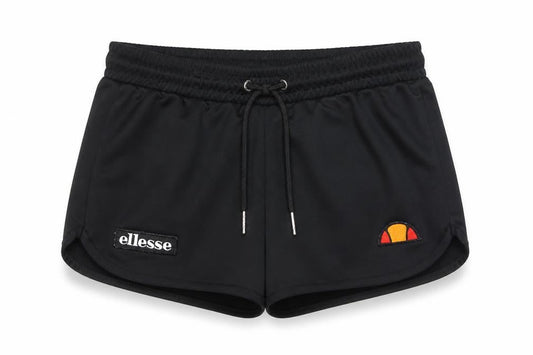 Front view of Ellesse boys’ black athletic shorts uk 4 regular fit drawstring sportswear