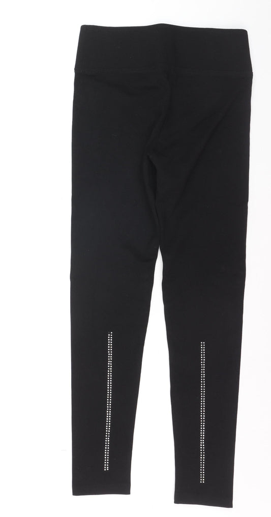 Paolo Connerti Women’s Black M Ankle Leggings Rhinestone Stretch Slim Fit