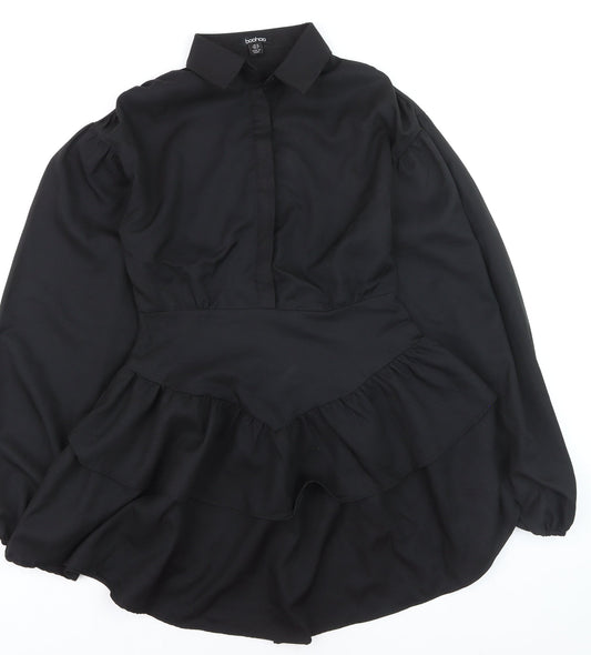 Boohoo Women’s Black Long Sleeve Ruffle Shirt Dress UK 10