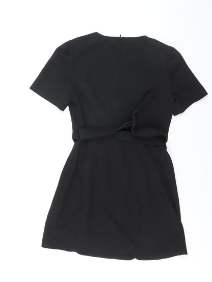 Oasis Women Black Short Sleeve V-Neck Shift Dress Size 12