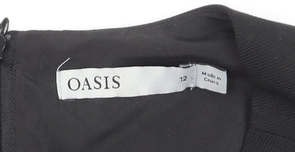 Oasis Women Black Short Sleeve V-Neck Shift Dress Size 12
