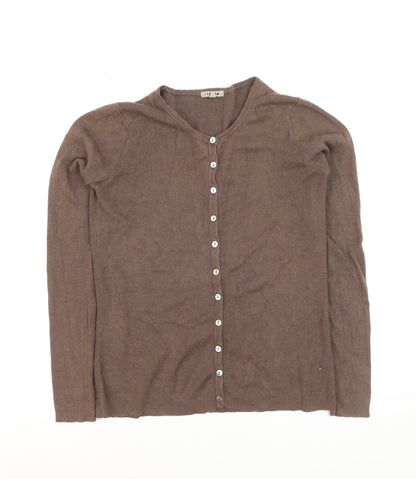 Jigsaw Women Brown Silk Cotton Cashmere V-Neck Cardigan S
