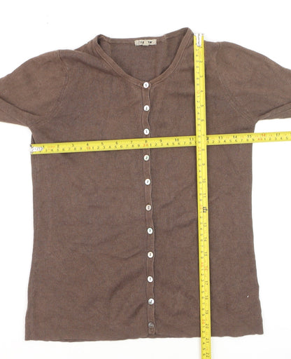 Jigsaw Women Brown Silk Cotton Cashmere V-Neck Cardigan S