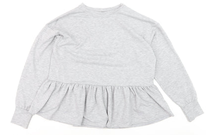 New Look Women Grey Long Sleeve Ruffle Hem Pullover Jumper Size S