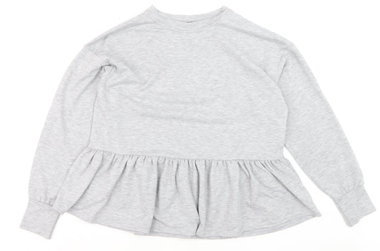 New Look Women Grey Long Sleeve Ruffle Hem Pullover Jumper Size S