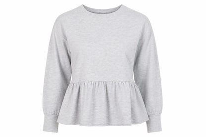 New Look Women Grey Long Sleeve Ruffle Hem Pullover Jumper Size S