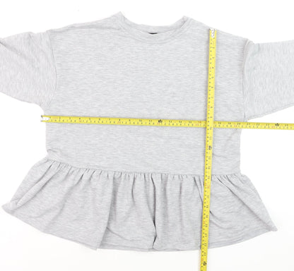 New Look Women Grey Long Sleeve Ruffle Hem Pullover Jumper Size S