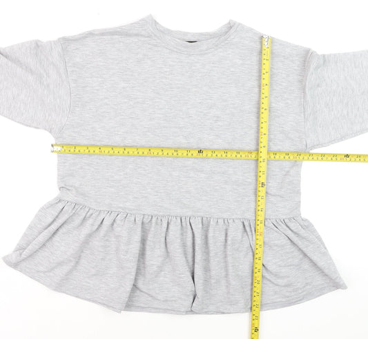 New Look Women Grey Long Sleeve Ruffle Hem Pullover Jumper Size S
