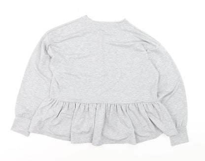 New Look Women Grey Long Sleeve Ruffle Hem Pullover Jumper Size S