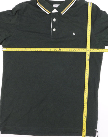Jack & Jones Men's Green XL Cotton Polo Shirt Collar Tee