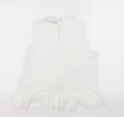 Zara Women White Sleeveless Lace Ruffle Blouse Size S