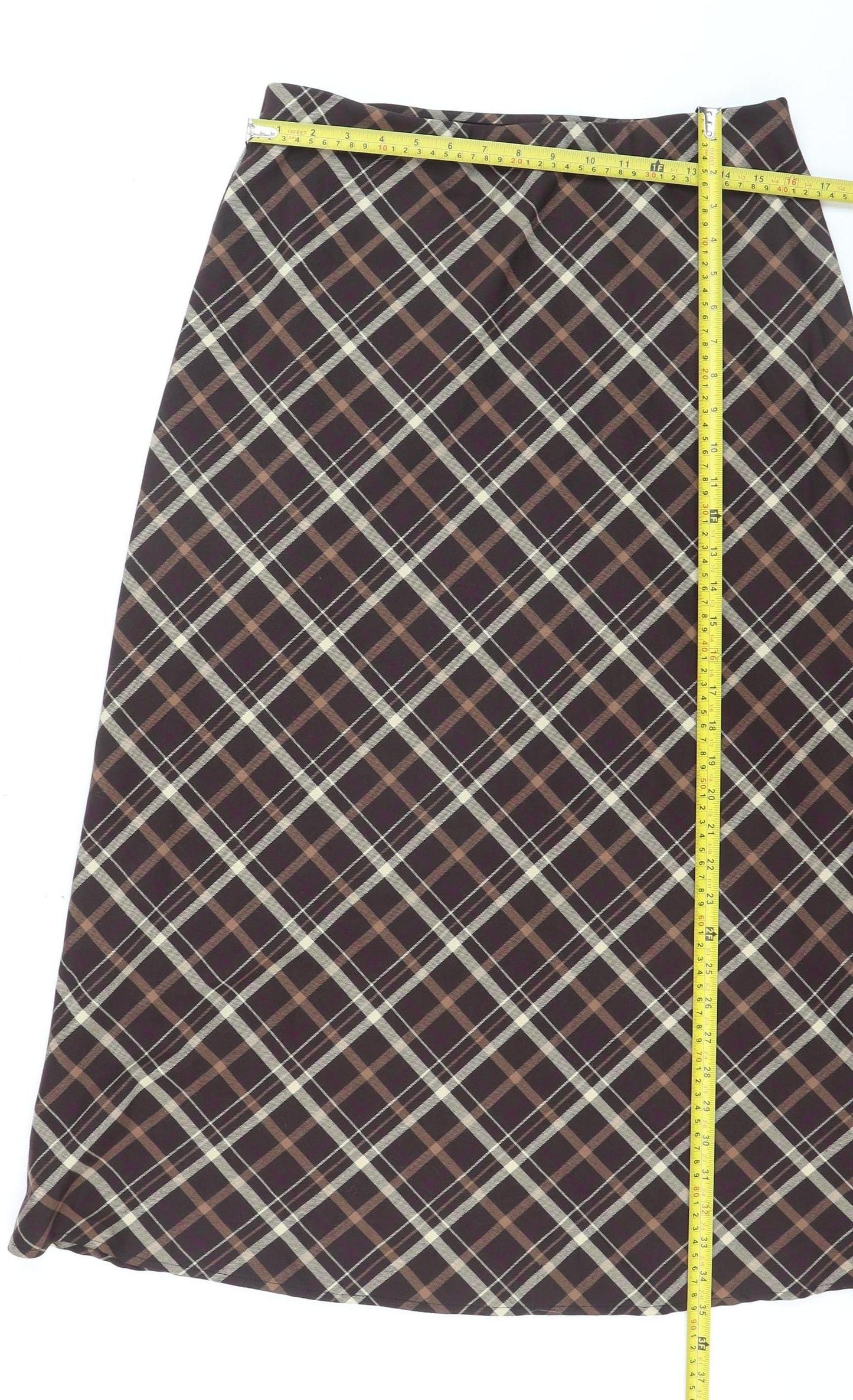 Next Women Brown Check A-Line Midi Skirt Size 12