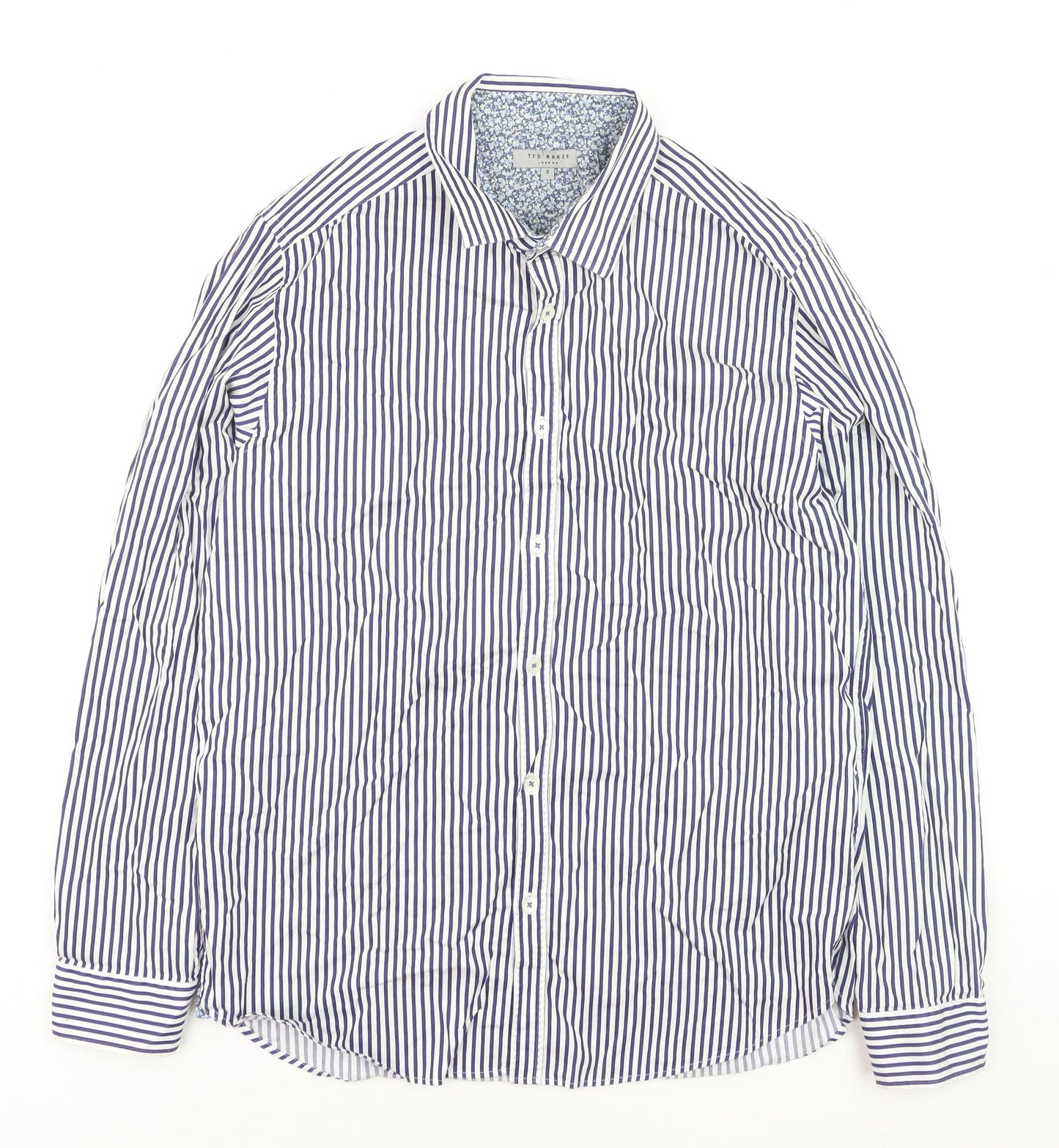 Ted Baker Men's Blue Striped Long Sleeve Cotton Button-Up Shirt Size L