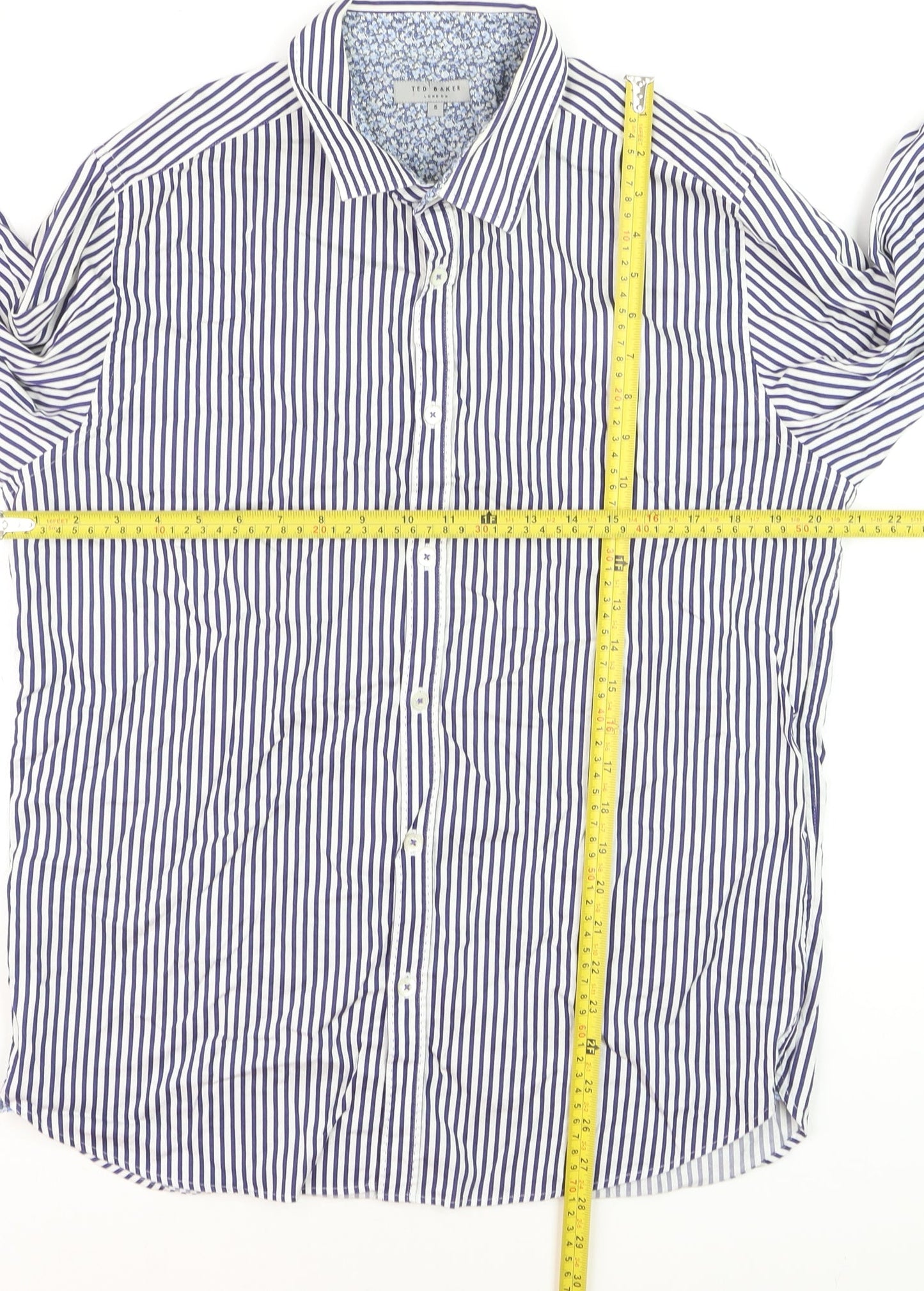 Ted Baker Men's Blue Striped Long Sleeve Cotton Button-Up Shirt Size L