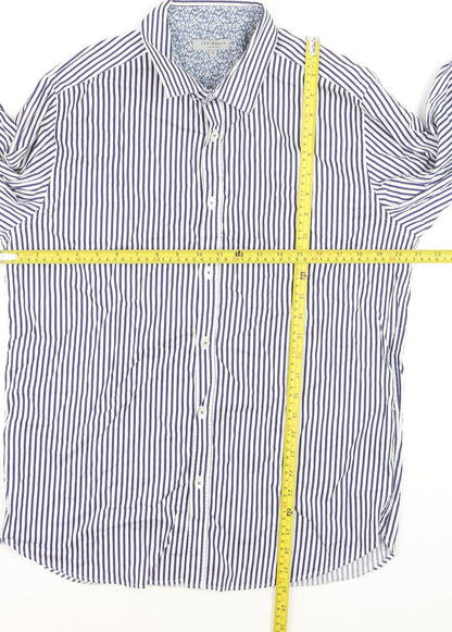 Ted Baker Men's Blue Striped Long Sleeve Cotton Button-Up Shirt Size L