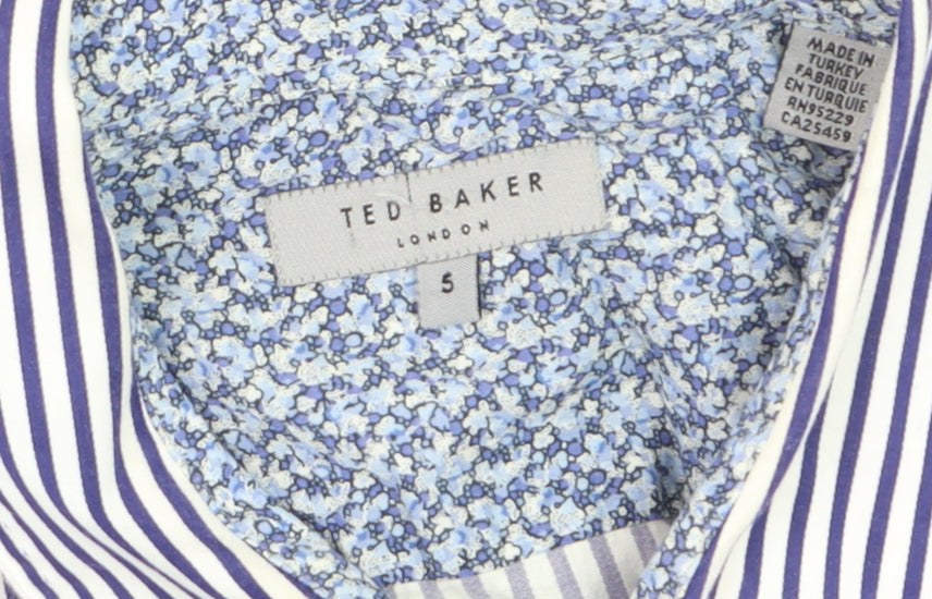Ted Baker Men's Blue Striped Long Sleeve Cotton Button-Up Shirt Size L