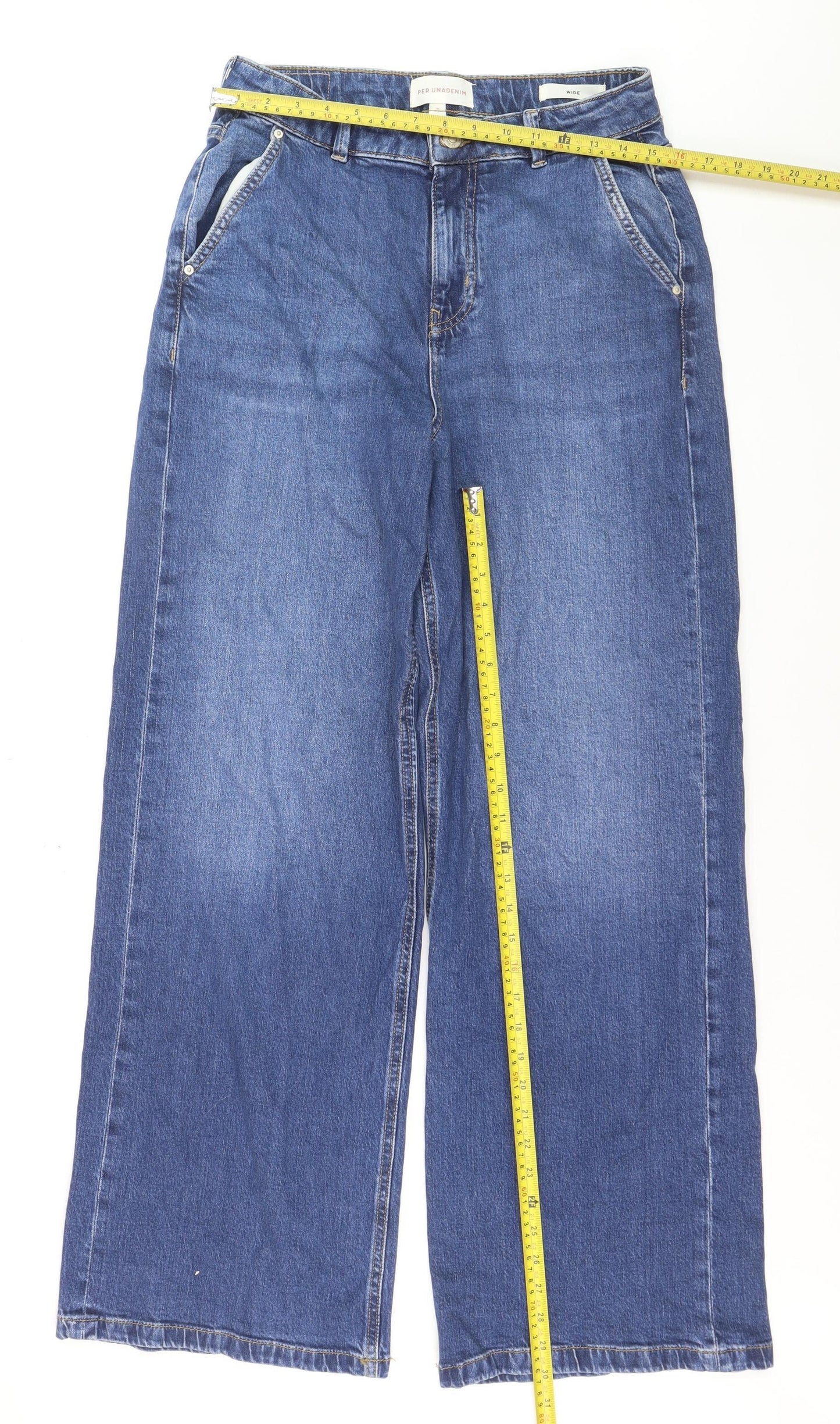 Marks and Spencer Women's Blue Wide-Leg Jeans Size 12 Long