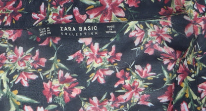 Zara Women Tunic Floral Chiffon Ruffle Blouse Multicoloured M