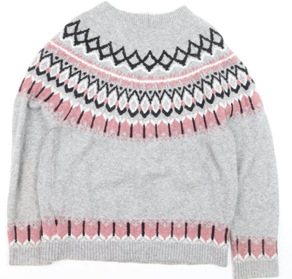 DKNY Jeans Women's Grey Fair Isle Knit Jumper Size M