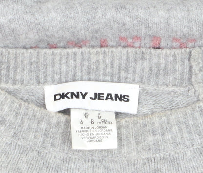 DKNY Jeans Women's Grey Fair Isle Knit Jumper Size M