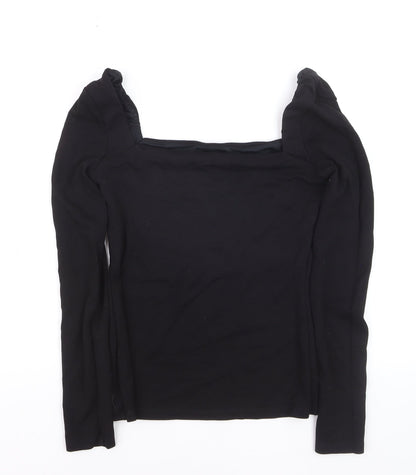 H&M Women's Black Square Neck Puff Sleeve Slim Fit Jumper Size S