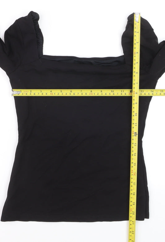 H&M Women's Black Square Neck Puff Sleeve Slim Fit Jumper Size S