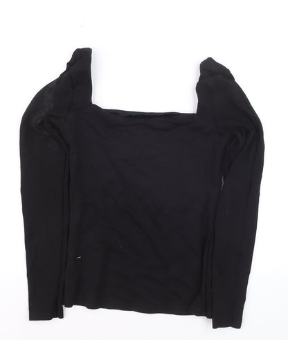 H&M Women's Black Square Neck Puff Sleeve Slim Fit Jumper Size S