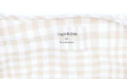 Marks and Spencer Women Beige Check Linen Blend Wrap Blouse Size 18
