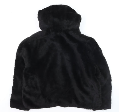 Zara Women's Black Faux Fur Hooded Zip Jacket Size 8