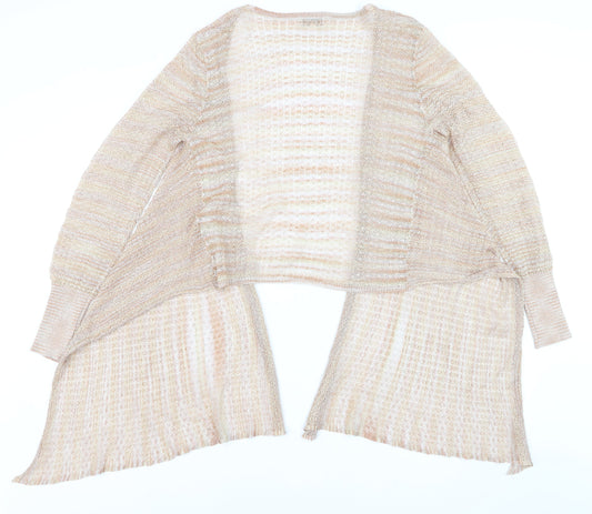 LIST Women’s Beige Open Knit Long Sleeve Cardigan Lightweight Size M