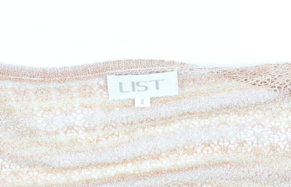 LIST Women’s Beige Open Knit Long Sleeve Cardigan Lightweight Size M