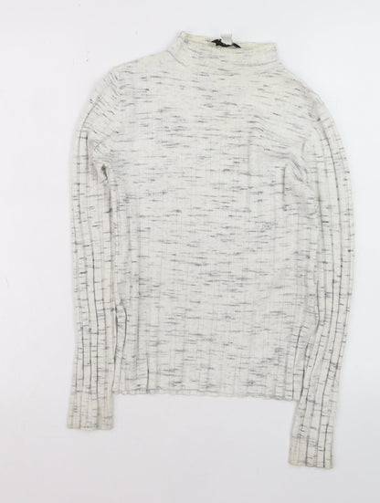 Topshop Women's Ivory Mock Neck Ribbed Knit Jumper Size S