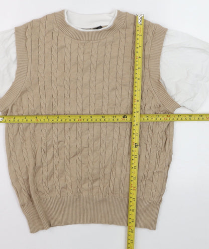 Dunnes Women Beige Cable-Knit Sleeveless Vest Jumper Size S