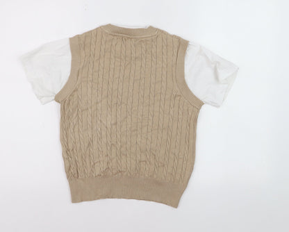 Dunnes Women Beige Cable-Knit Sleeveless Vest Jumper Size S