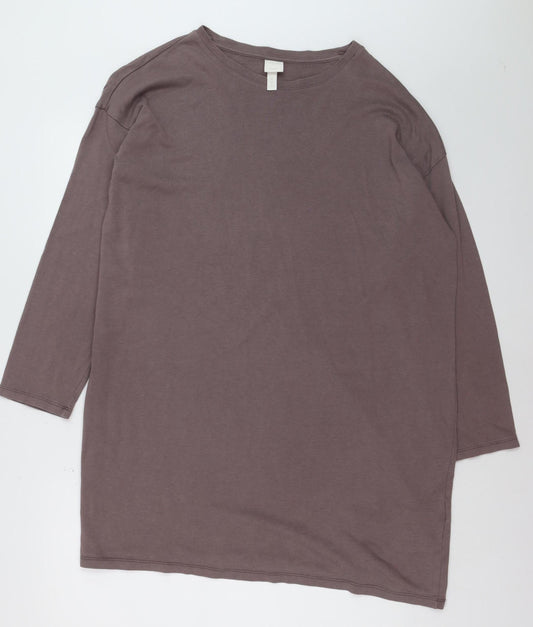H&M Women Brown Basic 3/4 Sleeve Crew Neck Cotton T-Shirt M