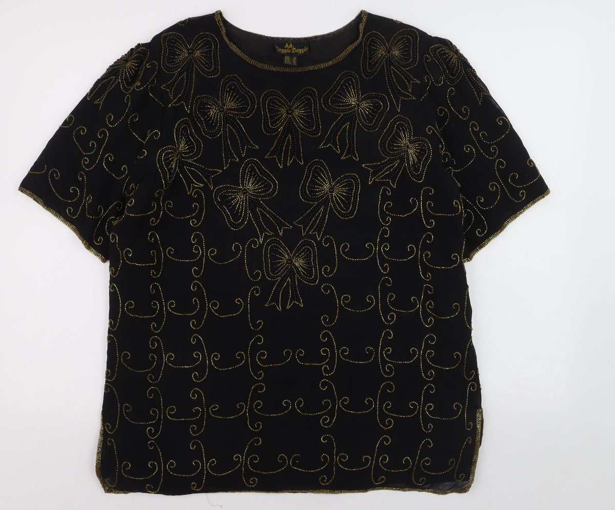 Razzle Dazzle Women's Black Beaded Silk Blouse Size 16