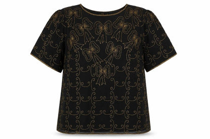 Razzle Dazzle Women's Black Beaded Silk Blouse Size 16