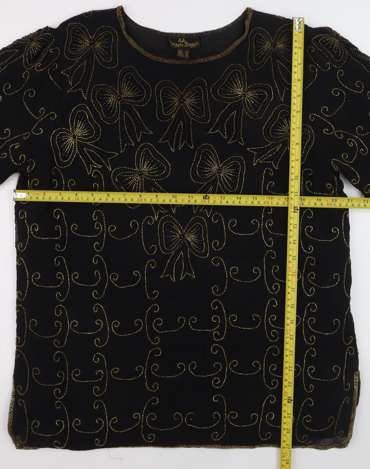 Razzle Dazzle Women's Black Beaded Silk Blouse Size 16