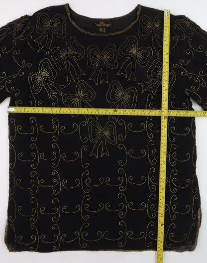 Razzle Dazzle Women's Black Beaded Silk Blouse Size 16
