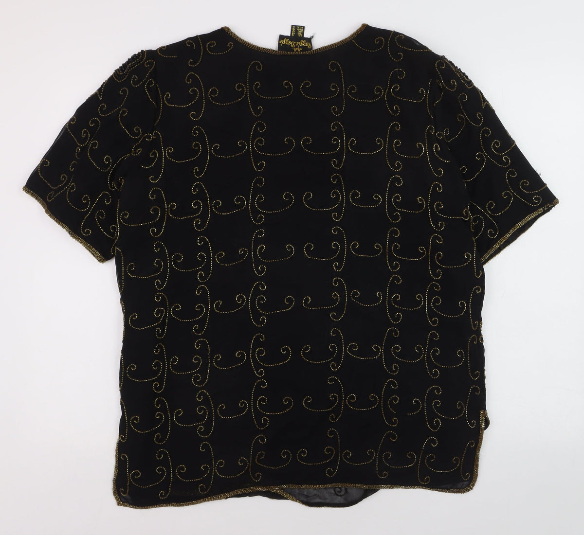 Razzle Dazzle Women's Black Beaded Silk Blouse Size 16