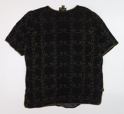 Razzle Dazzle Women's Black Beaded Silk Blouse Size 16