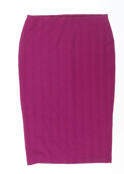 Zara Women Purple Pencil Skirt L Stretch Jersey Knee Length