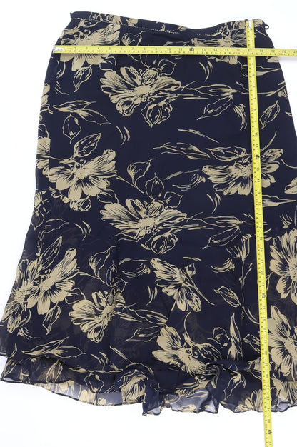 Jacques Vert Women Blue Floral Flare Midi Skirt Size 18