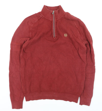 XV Kings Men's Red Cotton 1/2 Zip Knit Sweatshirt M