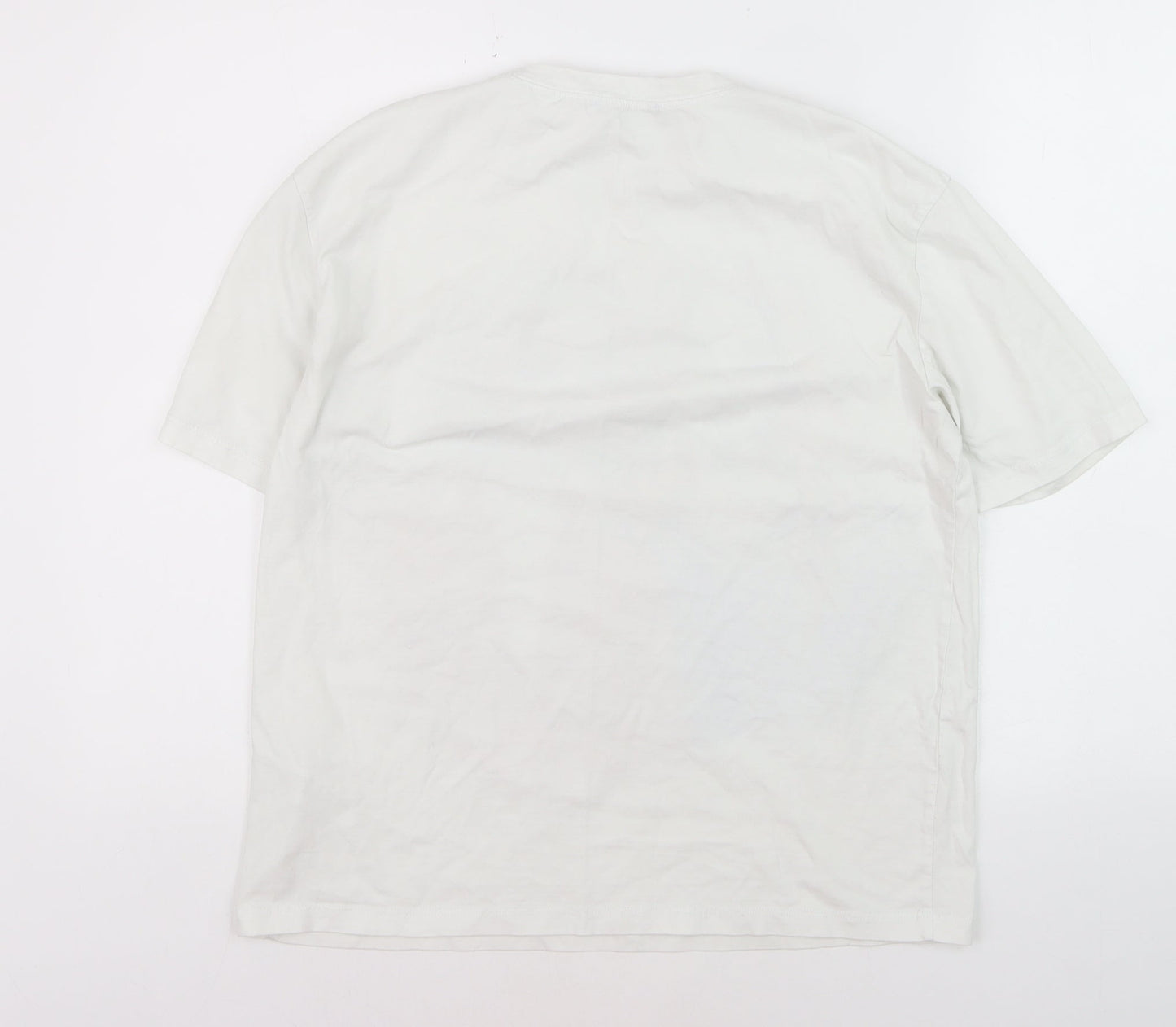 Zara Women White Graphic Art T-Shirt Size 12 Short Sleeve Cotton