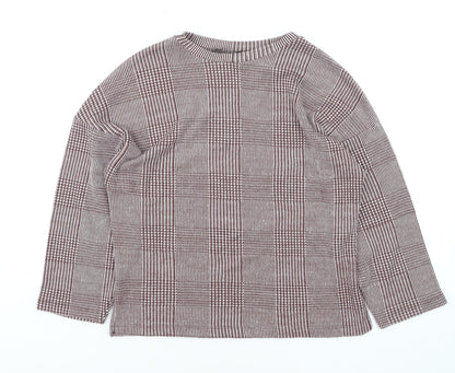 ZARA Women Brown Check Knit Pullover Jumper Size M